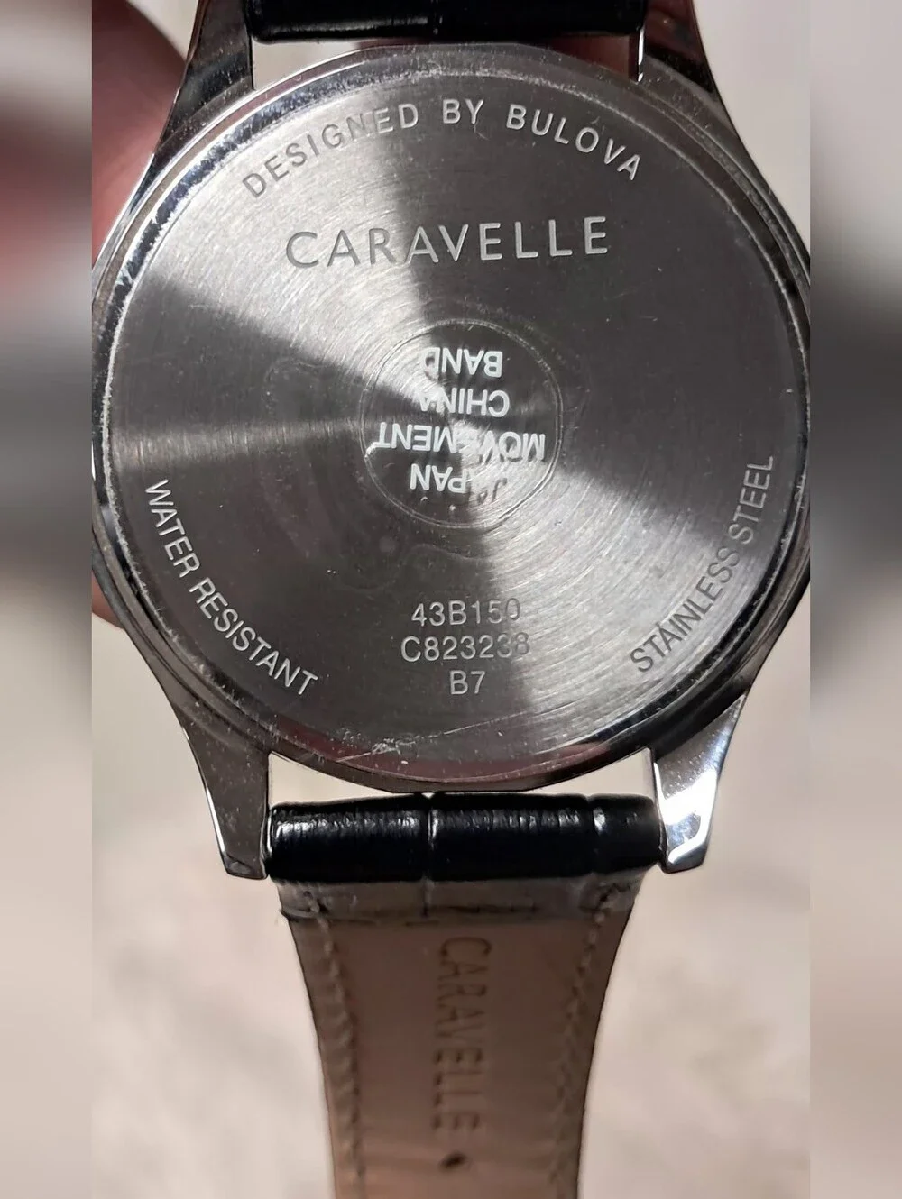 Caravelle By Bulova Silver Dial Watch with Black Leather Strap